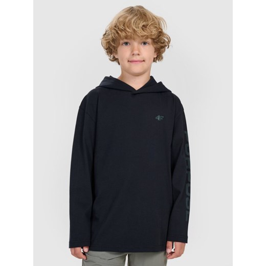 Chłopięcy longsleeve z kapturem 4F 4FJRAW25TLONM610 - czarny ze sklepu Sportstylestory.com w kategorii Bluzy chłopięce - zdjęcie 185368162