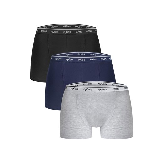3-pack Bokserki męskie bawełniane z elastycznym zewnętrznym pasem EXBO395, Kolor czarno-szary, Rozmiar S, EXES ze sklepu Intymna w kategorii Majtki męskie - zdjęcie 185369434