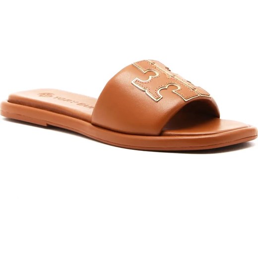 TORY BURCH Skórzane klapki DOUBLE T SPORT SLIDE ze sklepu Gomez Fashion Store w kategorii Klapki damskie - zdjęcie 185369663
