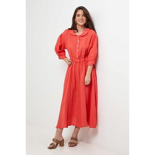 Rodier Lin Lniana sukienka w kolorze koralowym Rodier Lin XL/XXL okazja Limango Polska