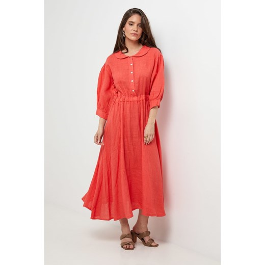 Rodier Lin Lniana sukienka w kolorze koralowym Rodier Lin XL/XXL wyprzedaż Limango Polska