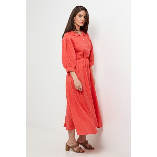 Rodier Lin Lniana sukienka w kolorze koralowym Rodier Lin XL/XXL okazyjna cena Limango Polska