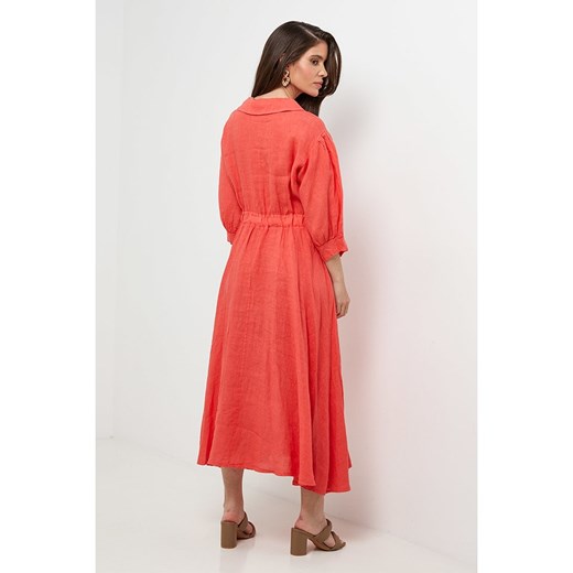 Rodier Lin Lniana sukienka w kolorze koralowym Rodier Lin XL/XXL okazyjna cena Limango Polska