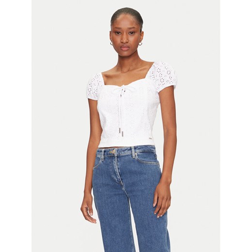 Guess Bluzka W5GP13 KCVA1 Biały Slim Fit ze sklepu MODIVO w kategorii Bluzki damskie - zdjęcie 185373684