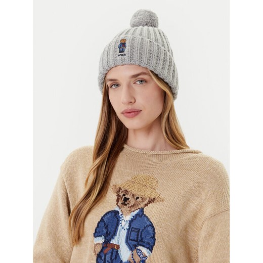 Polo Ralph Lauren Czapka 455936112001 Szary ze sklepu MODIVO w kategorii Czapki zimowe damskie - zdjęcie 185373704
