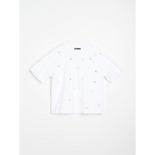 Sinsay - Koszulka z krótkim rękawem z metalowymi dżetami - biały Sinsay XS Sinsay