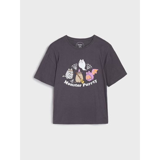 Sinsay - Bawełniana koszulka z nadrukiem Pusheen the Cat - szary Sinsay 146 (10-11 l) Sinsay
