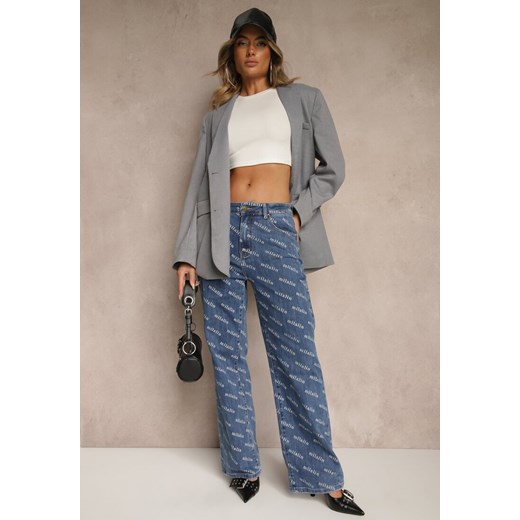 Niebieskie Jeansy Straight Leg High Waist Zdobione Printem Vilesse ze sklepu renee.pl w kategorii Jeansy damskie - zdjęcie 185384770