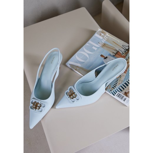 Niebieskie Czółenka Sandały Vices na Kaczuszce Typu Slingback Ozdobione Metaliczną Aplikacją Lilarunea ze sklepu renee.pl w kategorii Czółenka - zdjęcie 185384812