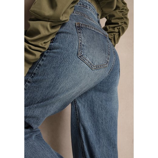 Szare Szerokie Jeansy High Waist z Cyrkoniowymi Zdobieniami Zarilene Renee XS renee.pl