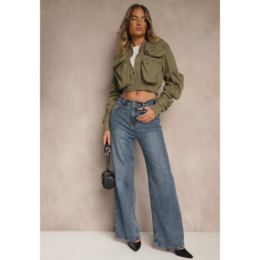 Szare Szerokie Jeansy High Waist z Cyrkoniowymi Zdobieniami Zarilene ze sklepu renee.pl w kategorii Jeansy damskie - zdjęcie 185386081