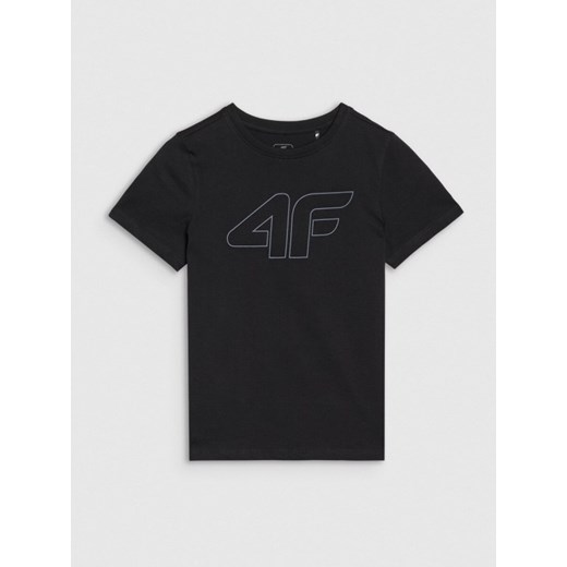 Chłopięcy t-shirt z nadrukiem 4F 4FJWSS25TTSHM2179 - czarny ze sklepu Sportstylestory.com w kategorii T-shirty chłopięce - zdjęcie 185389491
