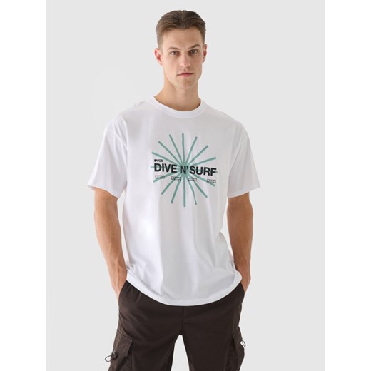 Męski t-shirt z nadrukiem 4F 4FRSS24TTSHM2540 - biały ze sklepu Sportstylestory.com w kategorii T-shirty męskie - zdjęcie 185389501