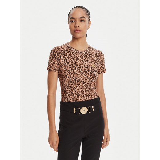 Just Cavalli T-Shirt 79PAHE07 CJ112 Brązowy Slim Fit ze sklepu MODIVO w kategorii Bluzki damskie - zdjęcie 185391351