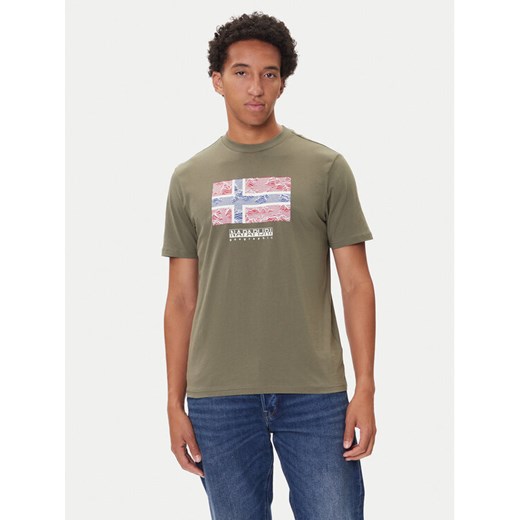 Napapijri T-Shirt S-Drapeau Ss NP0A891K Khaki Regular Fit ze sklepu MODIVO w kategorii T-shirty męskie - zdjęcie 185391443