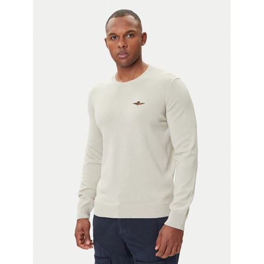 Aeronautica Militare Sweter 252MA1611UL00506 Beżowy Regular Fit ze sklepu MODIVO w kategorii Swetry męskie - zdjęcie 185391492