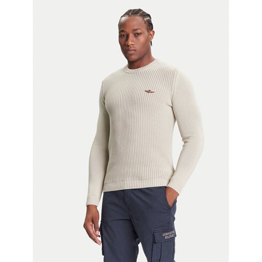 Aeronautica Militare Sweter 252MA1571UL00409 Beżowy Slim Fit ze sklepu MODIVO w kategorii Swetry męskie - zdjęcie 185391534