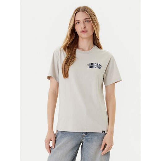 adidas T-Shirt Collegiate Graphic JM4348 Beżowy Regular Fit ze sklepu MODIVO w kategorii Bluzki damskie - zdjęcie 185391581