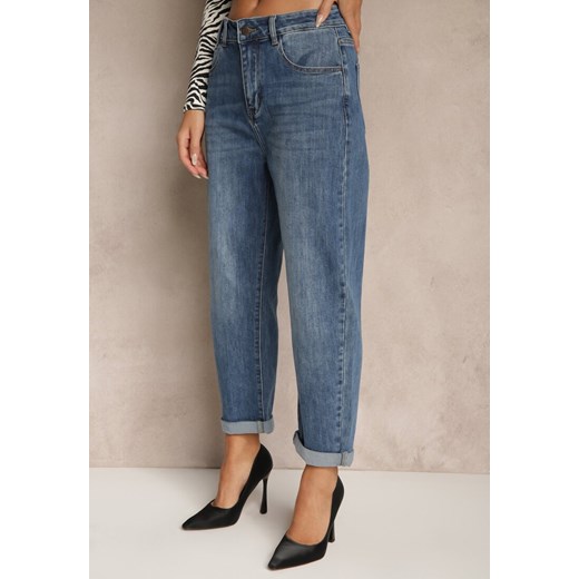 Niebieskie Jeansy Regular Wiast o Fasonie Mom Fit Gondie Renee XS renee.pl