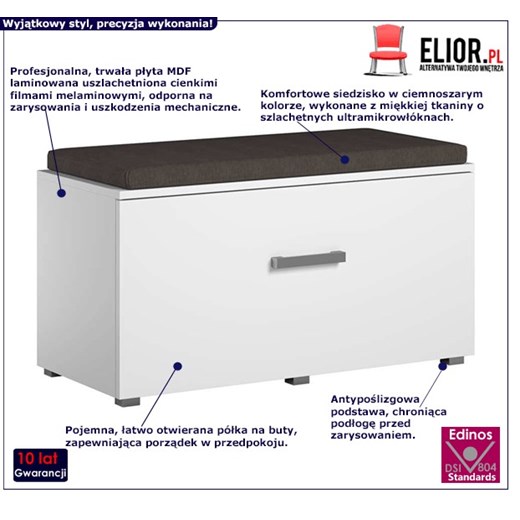 Designerska szafka na buty z siedziskiem Paso - biała Elior Edinos.pl