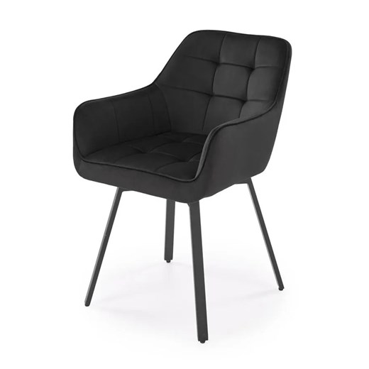 Pikowane welurowe czarne krzesło na metalowej podstawie D8-K22 ze sklepu Edinos.pl w kategorii Krzesła - zdjęcie 185401462