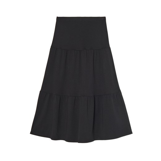 Cropp - Bawełniana spódnica midi z falbanami - czarny ze sklepu Cropp w kategorii Spódnice - zdjęcie 185402142