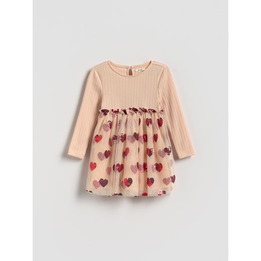 Reserved - Sukienka z cekinową aplikacją - wielobarwny Reserved 104 (3-4 lata) Reserved