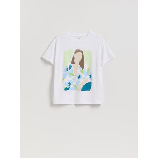 Reserved - T-shirt z nadrukiem - biały ze sklepu Reserved w kategorii Bluzki damskie - zdjęcie 185406330