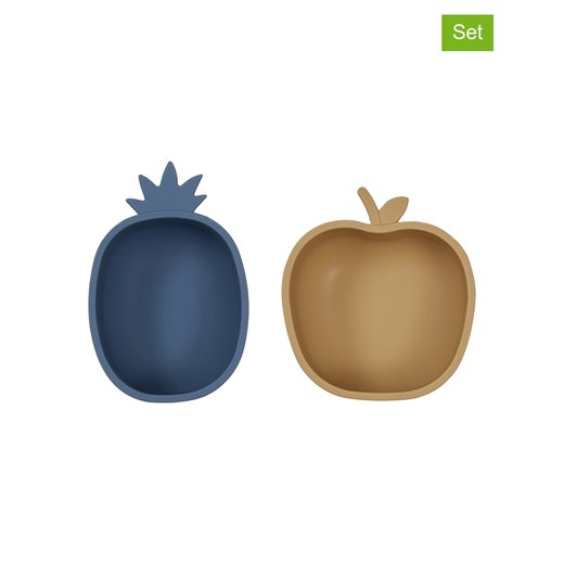 OYOY mini Miski (2 szt.) &quot;Pineapple &amp; Apple&quot; w kolorze niebieskim i jasnobrązowym ze sklepu Limango Polska w kategorii Naczynia dziecięce - zdjęcie 185406771