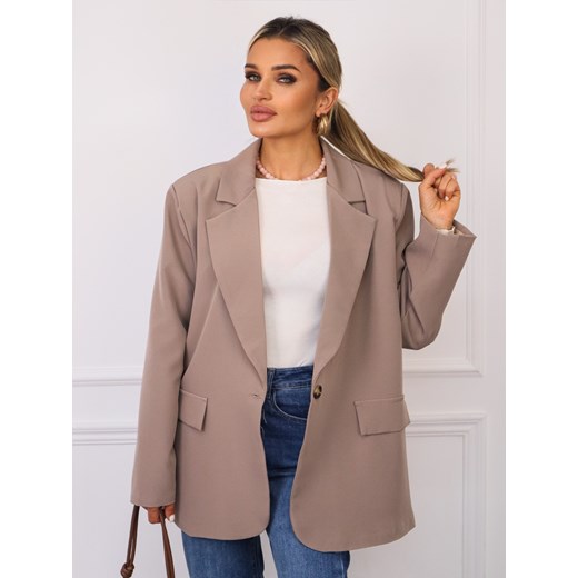 MARYNARKA OVERSIZE ZAPINANA NA GUZIKI- CIEMNY BEŻ ze sklepu olika.com.pl w kategorii Marynarki damskie - zdjęcie 185407934