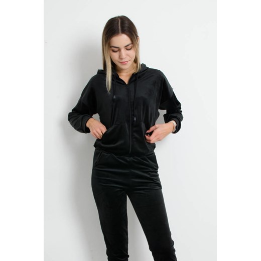 WELUROWY KOMPLET DRESOWY ROZPINANY Z KAPTUREM- CZARNY ze sklepu olika.com.pl w kategorii Dresy damskie - zdjęcie 185408002