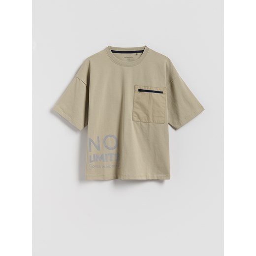 Reserved - Bawełniany t-shirt oversize - kremowy ze sklepu Reserved w kategorii T-shirty chłopięce - zdjęcie 185408293