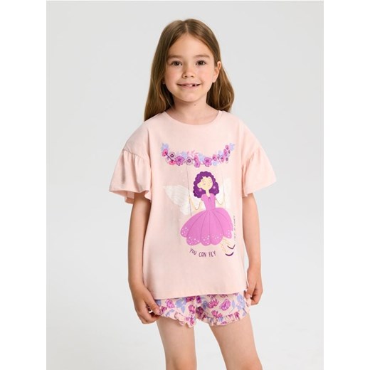 Sinsay - Piżama dwuczęściowa z ozdobnymi falbanami - różowy ze sklepu Sinsay w kategorii Piżamy dziecięce - zdjęcie 185410032