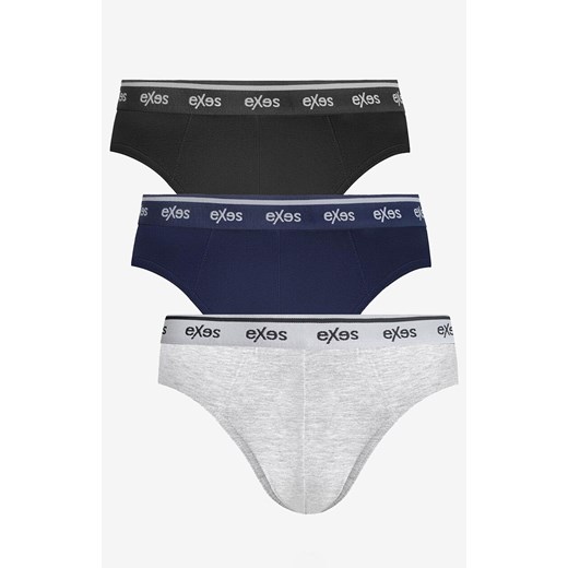 3-pack slipy męskie bawełniane w sportowym stylu EXSL392MX3, Kolor czarno-granatowy, Rozmiar S, EXES ze sklepu Primodo w kategorii Majtki męskie - zdjęcie 185412841