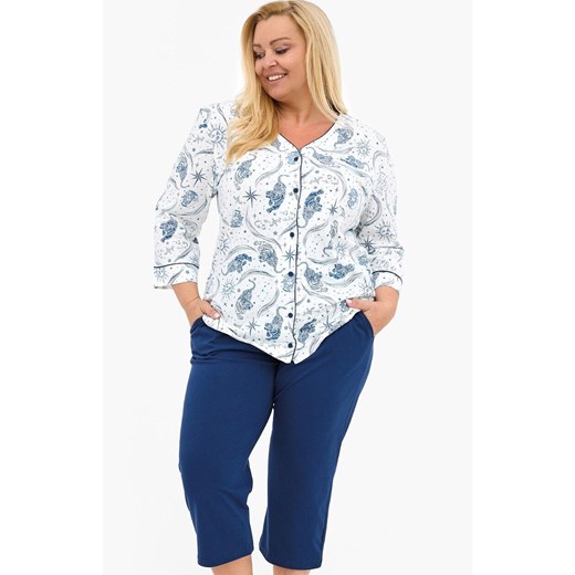 Rozpinana piżama damska 162/446 Kristin, Kolor ecru-granat, Rozmiar 4XL, Cornette ze sklepu Intymna w kategorii Piżamy damskie - zdjęcie 185413802