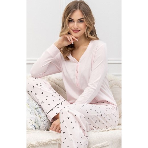 Rozpinana piżama damska Afra 1617, Kolor jasnoróżowy-wzór, Rozmiar L, Leveza ze sklepu Intymna w kategorii Piżamy damskie - zdjęcie 185413924