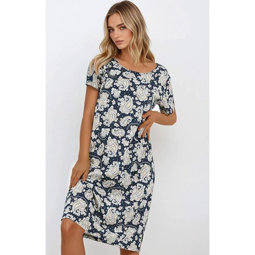 Bawełniana koszula nocna Saphire Nights, Kolor granatowy-wzór, Rozmiar 3XL, Momenti per me ze sklepu Intymna w kategorii Koszule nocne - zdjęcie 185414073