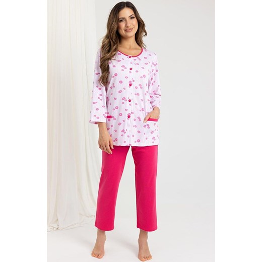 Piżama damska rozpinana 7/8 różowa 723, Kolor różowo-biały, Rozmiar M, Regina ze sklepu Intymna w kategorii Piżamy damskie - zdjęcie 185414124