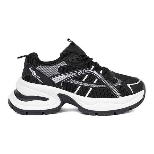 Shelvt Czarne sneakersy z przewiewną cholewką i masywną białą podeszwą ze sklepu ButyModne.pl w kategorii Buty sportowe damskie - zdjęcie 185415301