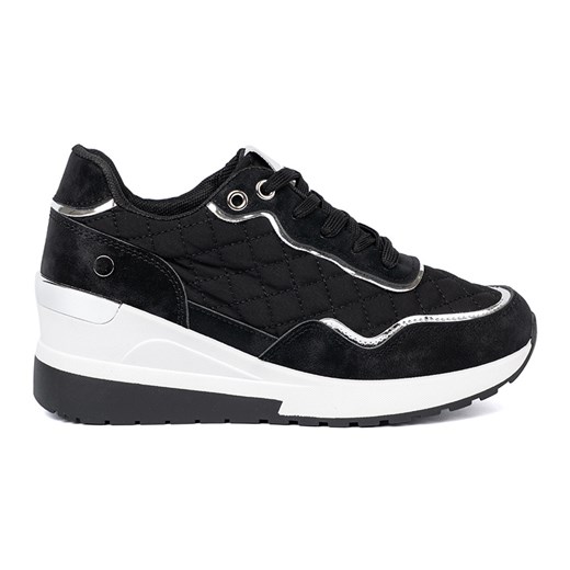 Shelvt Czarne sneakersy damskie na koturnie ze sklepu ButyModne.pl w kategorii Buty sportowe damskie - zdjęcie 185415304