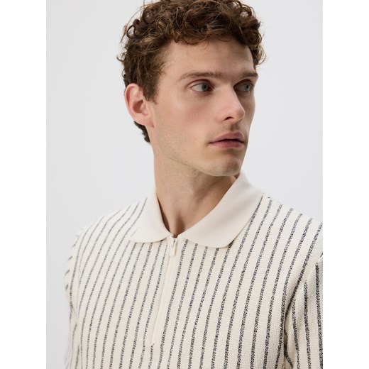 Reserved - Koszulka polo comfort w paski - złamana biel ze sklepu Reserved w kategorii T-shirty męskie - zdjęcie 185418724