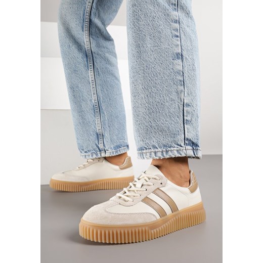 Beżowo-Brązowe Zamszowe Sneakersy w Stylu Kultowych Tenisówek ze Skórzaną Wkładką Tenannia ze sklepu renee.pl w kategorii Buty sportowe damskie - zdjęcie 185420343