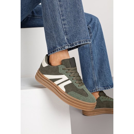 Zielone Sneakersy Tenisówki na Platformie z Tłoczeniem i Geometrycznym  Motywem Kialie ze sklepu renee.pl w kategorii Buty sportowe damskie - zdjęcie 185420373