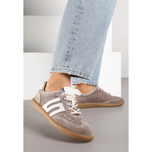 Brązowe Sneakersy Tenisówki ze Skóry Naturalnej z Geometrycznym Wzorem Carolie ze sklepu renee.pl w kategorii Buty sportowe damskie - zdjęcie 185420703