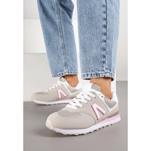 Beżowo-Szare Sneakersy Ozdobione Geometrycznym Motywem Rilenessa ze sklepu renee.pl w kategorii Buty sportowe damskie - zdjęcie 185420763