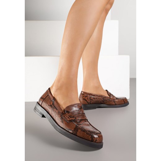 Brązowe Mokasyny z Wężowym Motywem Latanna Renee 40 renee.pl