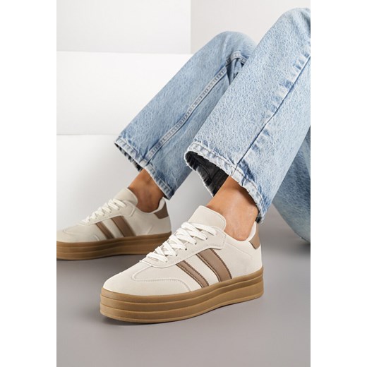 Beżowe Sneakersy w Stylu Klasycznych Tenisówek na Platformie Nallania ze sklepu renee.pl w kategorii Buty sportowe damskie - zdjęcie 185421241
