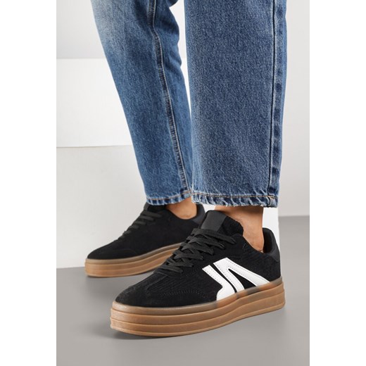 Czarne Sneakersy w Stylu Tenisówek na Grubej Podeszwie z Geometrycznym Wzorem Wevirra ze sklepu born2be.pl w kategorii Buty sportowe damskie - zdjęcie 185421691