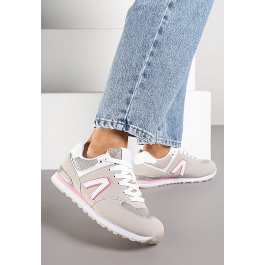 Beżowo-Szare Sneakersy z Geometrycznym Wzorem Rilanea ze sklepu born2be.pl w kategorii Buty sportowe damskie - zdjęcie 185422081