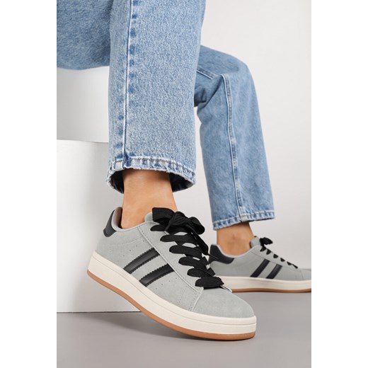 Szaro-Czarne Sneakersy z Ozdobnymi Paskami Rilanira ze sklepu born2be.pl w kategorii Buty sportowe damskie - zdjęcie 185422111